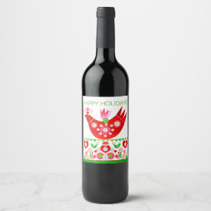 Etiqueta Para Botella De Vino Etiqueta de vino de aves de vacaciones Mod Scandi