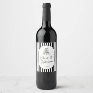 Etiqueta Para Botella De Vino Etiqueta de vino de boda a rayas blancas y negras