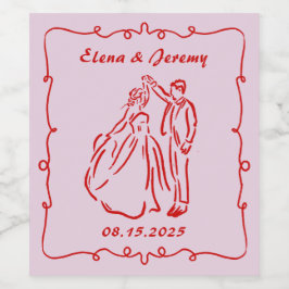 Etiqueta Para Botella De Vino Etiqueta de vino de boda caprichosa rosa dibujada 