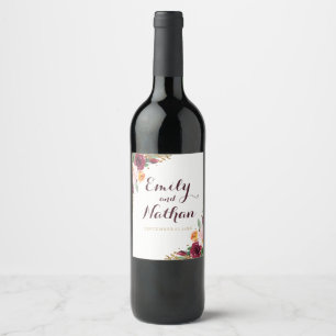 Etiqueta Para Botella De Vino Etiqueta de Vino de Boda con Brillo Floral Dorado