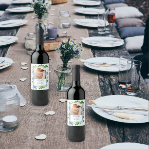 Etiqueta Para Botella De Vino Etiqueta de vino de boda con foto de Hortensias Az