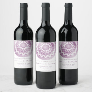 Etiqueta Para Botella De Vino Etiqueta de vino de boda con mandala de encaje ros