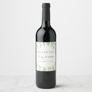 Etiqueta Para Botella De Vino Etiqueta de vino de boda Corona de hoja verde Grac