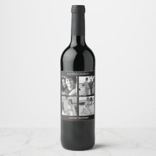 Etiqueta Para Botella De Vino Etiqueta de vino de boda de colaje de fotos Black 