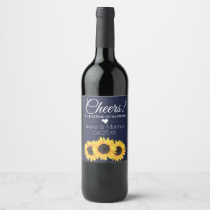 Etiqueta Para Botella De Vino Etiqueta de vino de boda de girasoles Country Blue