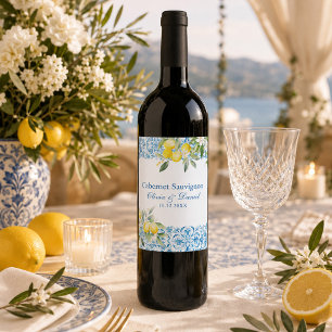 Etiqueta Para Botella De Vino Etiqueta de Vino de Boda de Limón Mediterráneo