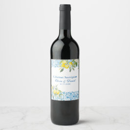Etiqueta Para Botella De Vino Etiqueta de Vino de Boda de Limón Mediterráneo