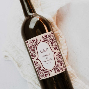Etiqueta Para Botella De Vino Etiqueta de vino de boda de papel picado borgoña