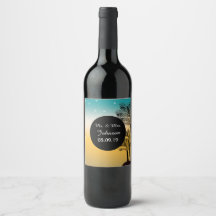 Etiqueta de vino de boda de puesta de sol en la pl