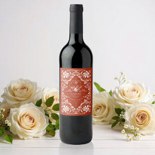 Etiqueta Para Botella De Vino Etiqueta de vino de boda estilo shabby chic rojo ó