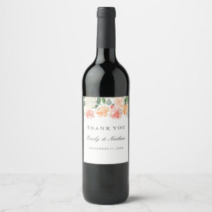 Etiqueta Para Botella De Vino Etiqueta de vino de boda floral acuarela melocotón