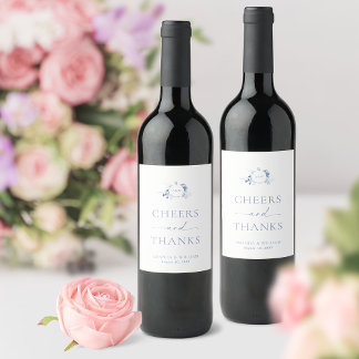 Etiqueta Para Botella De Vino Etiqueta de vino de boda floral azul elegante
