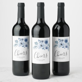 Etiqueta Para Botella De Vino etiqueta de vino de boda floral azul polvoriento