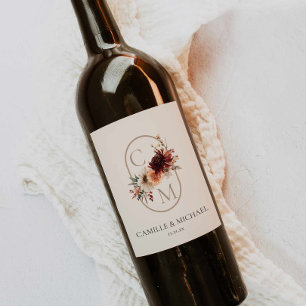 Etiqueta Para Botella De Vino Etiqueta de vino de boda floral borgoña