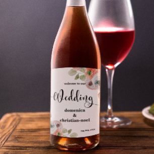 Etiqueta Para Botella De Vino Etiqueta de vino de boda floral coral romántica