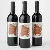 Etiqueta de vino de boda floral de terracota econó