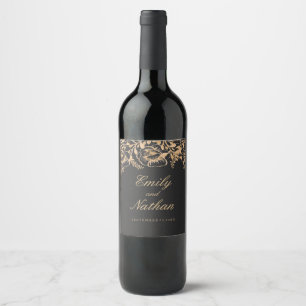 Etiqueta Para Botella De Vino Etiqueta de vino de boda floral dorada vintage