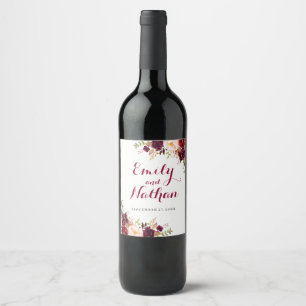 Etiqueta Para Botella De Vino Etiqueta de vino de boda floral rojo borgoña de ot