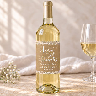 Etiqueta Para Botella De Vino Etiqueta de vino de boda Kraft y encaje rústico