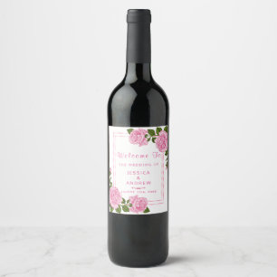 Etiqueta Para Botella De Vino Etiqueta de vino de boda Ramas en Esquina Rosa Bon