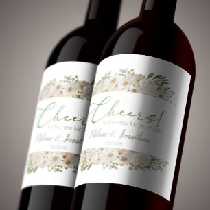 Etiqueta Para Botella De Vino Etiqueta de vino de boda romántica floral blanca e