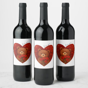 Etiqueta Para Botella De Vino Etiqueta de vino de corazón de osito de peluche –