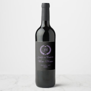 Etiqueta Para Botella De Vino Etiqueta de vino de corona de laurel púrpura y neg