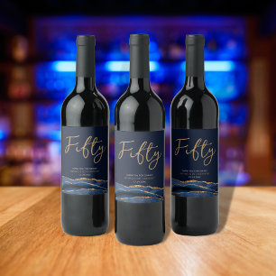 Etiqueta Para Botella De Vino Etiqueta de vino de cumpleaños 50 Navy Blue Gold A
