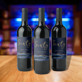 Etiqueta Para Botella De Vino Etiqueta de vino de cumpleaños 60 Navy Blue Gold A