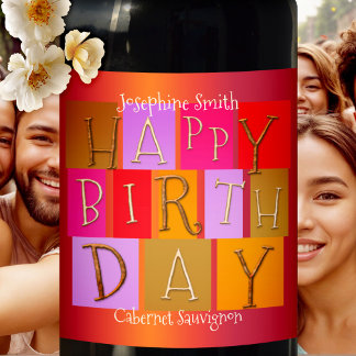 Etiqueta Para Botella De Vino Etiqueta de vino de cumpleaños colorida y capricho