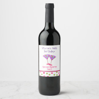 Etiqueta Para Botella De Vino Etiqueta de vino de cumpleaños con lunares caprich