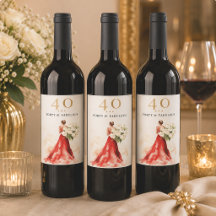 Etiqueta de vino de cumpleaños de vestido rojo de 