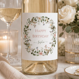 Etiqueta Para Botella De Vino Etiqueta de vino de cumpleaños floral elegante - p