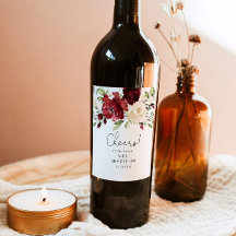 Etiqueta de vino de ducha nupcial floral roja de B