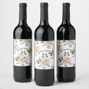 Etiqueta Para Botella De Vino Etiqueta de vino de fiesta con patrón floral