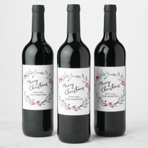 Etiqueta Para Botella De Vino Etiqueta de vino de flores azul de navidad