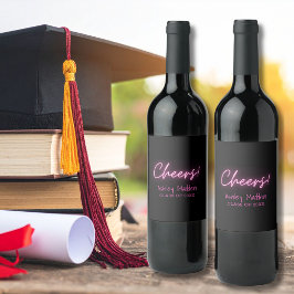 Etiqueta Para Botella De Vino Etiqueta de vino de graduación rosa neón Cheers