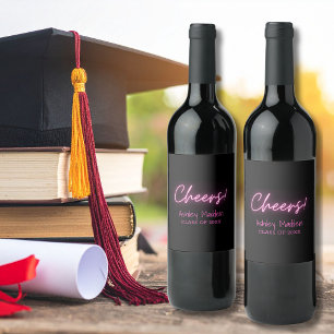 Etiqueta Para Botella De Vino Etiqueta de vino de graduación rosa neón Cheers