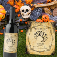 Etiqueta de vino de Halloween de cráneo y gusano d