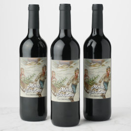 Etiqueta Para Botella De Vino Etiqueta de vino de invierno nostálgico Sleigh Rid