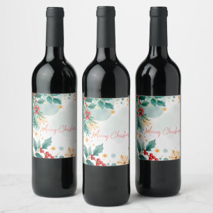 Etiqueta Para Botella De Vino Etiqueta de vino de Navidad alegre con acuarela –