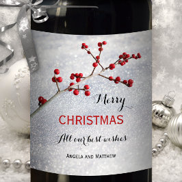 Etiqueta Para Botella De Vino Etiqueta de vino de Navidades de Berries rojas con
