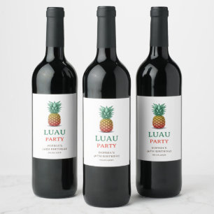 Etiqueta Para Botella De Vino Etiqueta de vino de piña para fiesta tropical luau