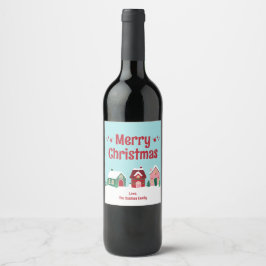 Etiqueta Para Botella De Vino Etiqueta de vino de pueblo de Navidad alegre