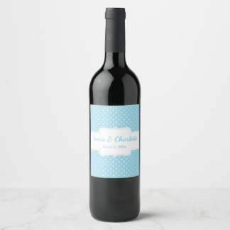 Etiqueta Para Botella De Vino Etiqueta de vino de punto de polka azul y blanca