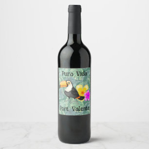 Etiqueta Para Botella De Vino Etiqueta de vino de Pura Vida Tropical Toucan
