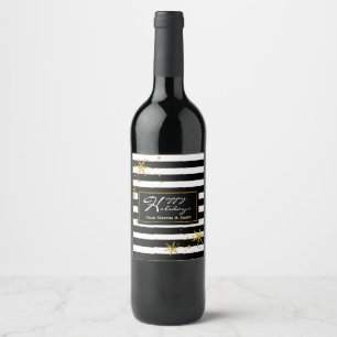 Etiqueta Para Botella De Vino Etiqueta de vino de rayas contemporáneas Navidades