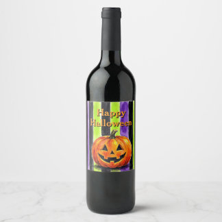 Etiqueta Para Botella De Vino Etiqueta de vino de rayas de Halloween con acuarel