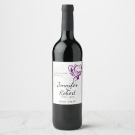 Etiqueta Para Botella De Vino Etiqueta de vino dorado floral plateado y morado