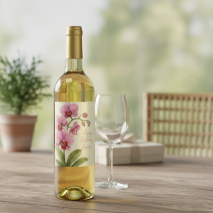 Etiqueta Para Botella De Vino Etiqueta de vino floral de orquídea personalizada